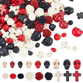 Наборы для изготовления браслетов/ожерелий с черепами, крестами и розами своими руками., в том числе синтетические бирюзовые бусины, синтетических коралловых бусин, Эластичная кристальная нить, Стеклянные бусины