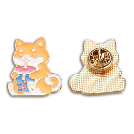 Dog with Milk Tea Enamel Pin, Light Gold Plated Alloy Cartoon Badge for Backpack Clothes, Nickel Free & Lead Free