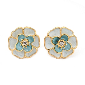 304 серьги из нержавеющей стали эмаль, со стразами, цветок