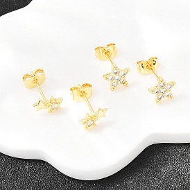 Серьги-гвоздики из латунного микро-паве, звезда, долговечный, стойки покрытие, без свинца и без кадмия