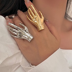 Palm Hand Alloy Open Cuff Rings for Women