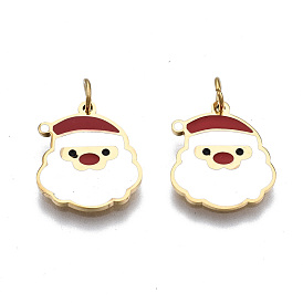 316 Surgical Stainless Steel Enamel Charms, with Jump Rings, for Christmas, Santa Claus, White