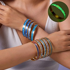 Luminous Golden Stainless Steel Bangles for Women, Glow in the Dark, with Creative Floral Pattern