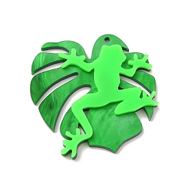 Opaque Acrylic Pendants, Leaf with Frog