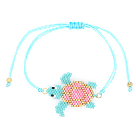 Friendship Tortoise Loom Pattern Seed Beads Bracelets for Women, Adjustable Nylon Cord Braided Bead Bracelets