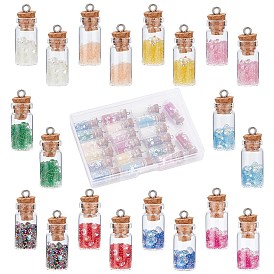Gorgecraft 10 Colors 20 Pcs Mini Glass Wishing Bottles, with Seed Beads & Glass Beads inside, for DIY Key Chain Accessories Decoration