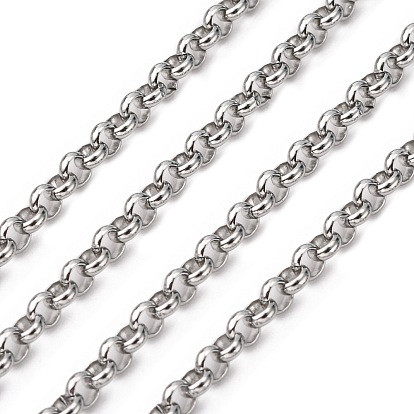 304 Stainless Steel Rolo Chains, Belcher Chain, Unwelded, with Spool, 4x4x1.5mm, about 82.02 Feet(25m)/roll