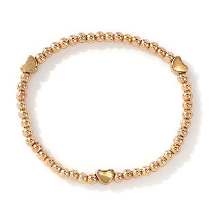 Круглые и в форме сердца латунные браслеты из бисера, эластичные, для женщин, ювелирные аксессуары