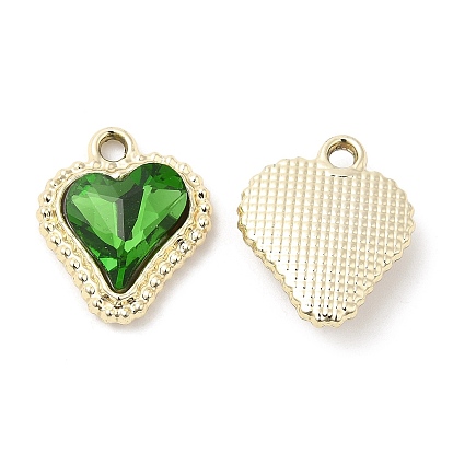 UV Plating Golden Alloy Pendants, with Glass, Cadmium Free & Lead Free, Heart Charms