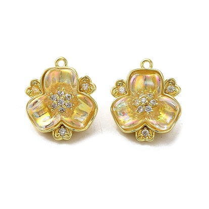 Messing micro pave klare zirkonia anhänger, mit Harzschlaufen, Blume