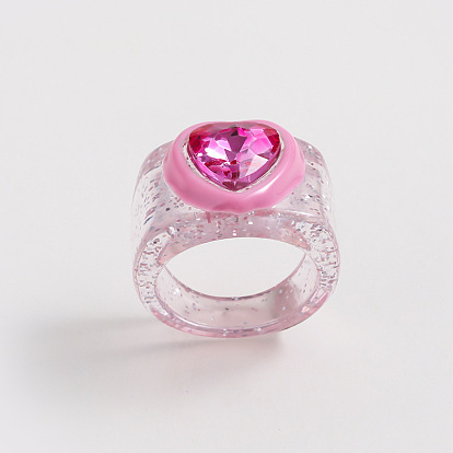 Кольца на палец из смолы, эмали и стекла, сердце, с блеском порошок