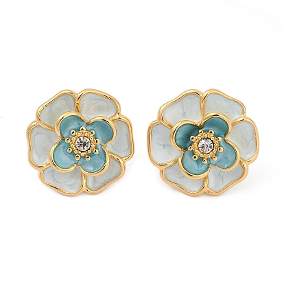 304 серьги из нержавеющей стали эмаль, со стразами, цветок