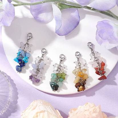 5Colgante con cuentas de piedras preciosas mixtas, naturales y sintéticas, de uva, dijes con cierre de langosta para adornos de bolsos