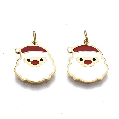 316 Surgical Stainless Steel Enamel Charms, with Jump Rings, for Christmas, Santa Claus, White