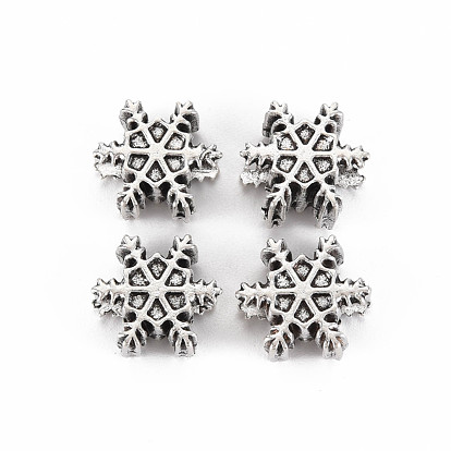 Tibetan Style Alloy European Beads Settings for Enamel, Cadmium Free & Lead Free, Snowflake