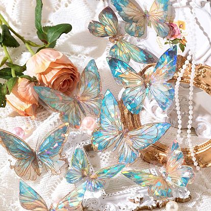 20Pcs PET Self Adhesive Butterfly Decorative Stickers, Waterproof Laser Butterfly Decals for Scrapbooking, Travel Diary Craft