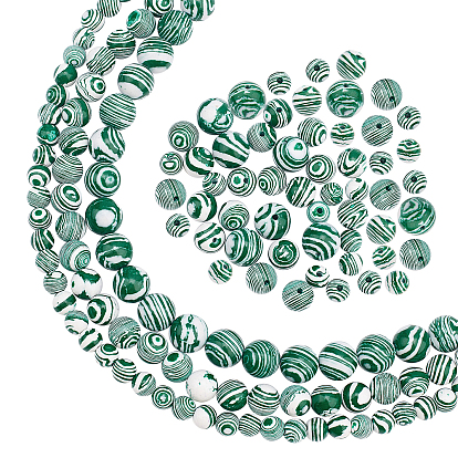 3 brins 3 brins de perles de malachite synthétiques de style, teint, ronde