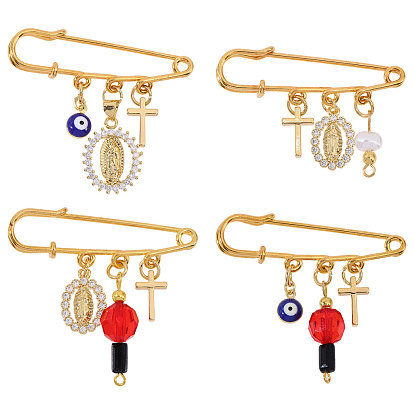 Железа килт контакты, брошь-подвеска из латуни с микропаве и кубическим цирконием, сглаз, Дева Мария и крест, религия