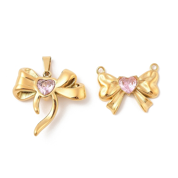 304 подвески из нержавеющей стали, со стеклом, бантом прелести, ионное покрытие (ip)