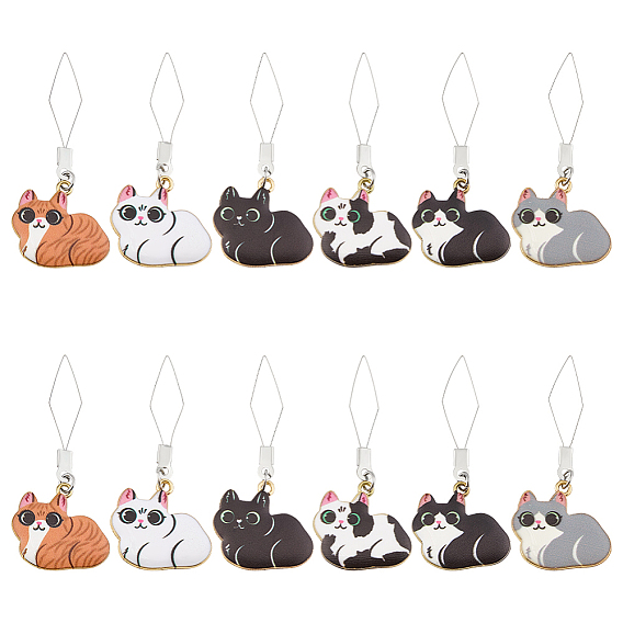 12 шт. 6 стили 304 резьбонарезные головки из нержавеющей стали, кошка, с подвесками из эмали и сплава 