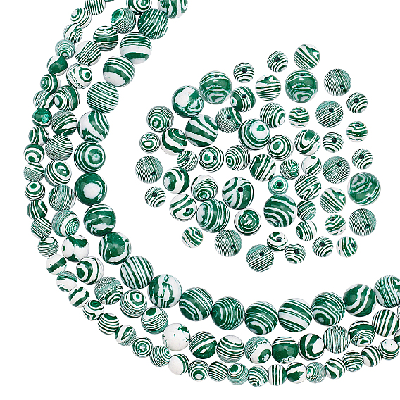 3 brins 3 brins de perles de malachite synthétiques de style, teint, ronde