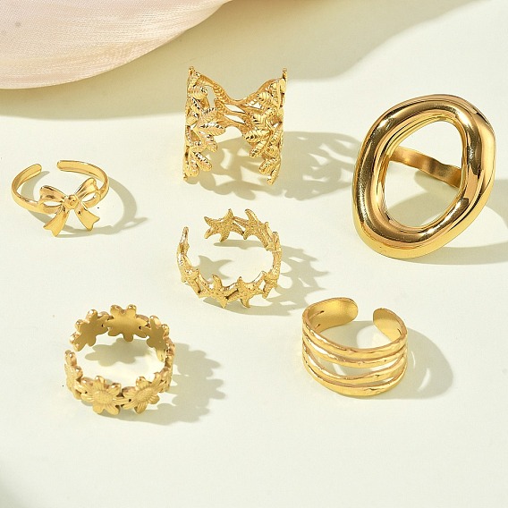 Регулируемые 304 манжеты из нержавеющей стали с открытыми кольцами для женщин, золотые