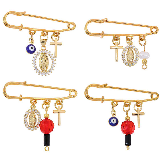 Железа килт контакты, брошь-подвеска из латуни с микропаве и кубическим цирконием, сглаз, Дева Мария и крест, религия