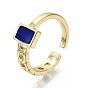 Brass Enamel Cuff Rings, Open Rings, Nickel Free, Rectangle, Real 16K Gold Plated