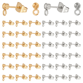 40 шт. 2 цвета 304 детали серьги-гвоздики из нержавеющей стали, с петлей и ушной гайкой / серьгами