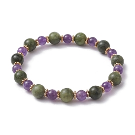 Natural Amethyst & Chinese Jade Beaded Stretch Bracelet