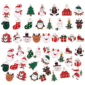 50Pcs 25 Style Christmas Alloy Enamel Pendants, Light Gold, Mixed Shapes