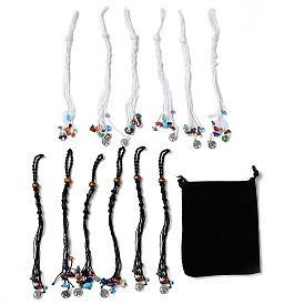 12шт дерево жизни плетеный нейлоновый шнур макраме мешочек кулон украшения, вышитый бисером подвесной орнамент из драгоценных камней, сменный камень, с бусинами из окрашенного натурального дерева