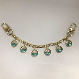 Brass Figaro Chains Bag Strap, with Swivel Clasps and Brass Flat Round Pendant, for Bag Replacement