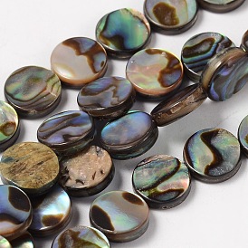 Natural Abalone Shell/Paua Shell Beads Strands, Flat Round, Handmade-drilled, 8x3~4mm, Hole: 0.5mm, about 50pcs/strand, 16 inch