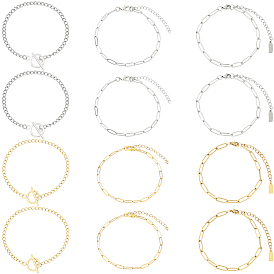 12 шт. 6 стили 304 браслеты из нержавеющей стали с цепочками для мужчин и женщин