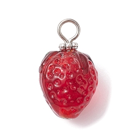 Pendentifs au chalumeau faits à la main, avec les accessoires en fer, charme de fraise