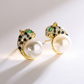 Australian antique copper-plated 18K gold zircon leopard earrings for women with niche design earrings