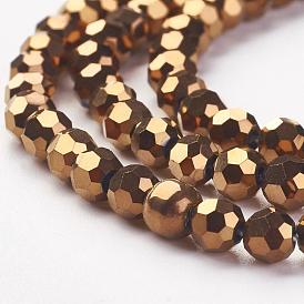 Half-Handmade Electroplated Glass Beads Strands, Faceted Round