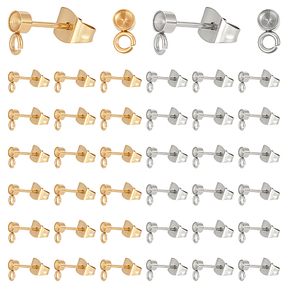 40 шт. 2 цвета 304 детали серьги-гвоздики из нержавеющей стали, с петлей и ушной гайкой / серьгами