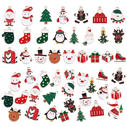 50Pcs 25 Style Christmas Alloy Enamel Pendants, Light Gold, Mixed Shapes