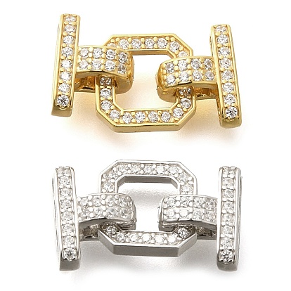 925 Sterling Silver Micro Pave Clear Cubic Zirconia Fold Over Clasps, Square