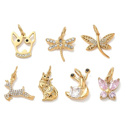 304 подвески из нержавеющей стали, со стразами, Подвески из серии "Маленькие животные", золотые