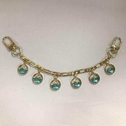 Brass Figaro Chains Bag Strap, with Swivel Clasps and Brass Flat Round Pendant, for Bag Replacement