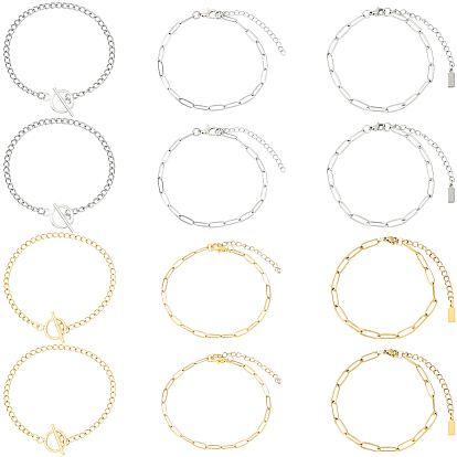 12 шт. 6 стили 304 браслеты из нержавеющей стали с цепочками для мужчин и женщин