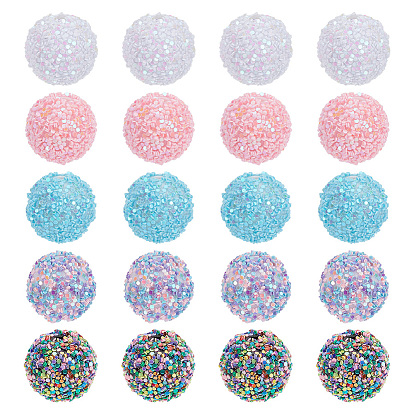 20 шт 5 цвета акриловые бусины, блеск бисера, с блестками / пайеткой, круглые
