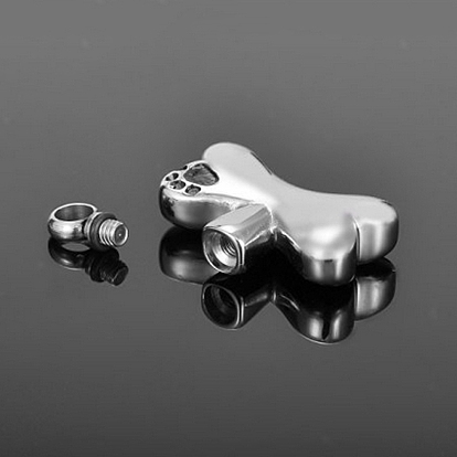 Titanium Steel Dog Bone with Paw Print Pendant Necklaces, Urn Ashes Necklaces