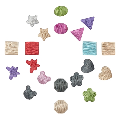 100Pcs 10 Style Resin Cabochons, Square & Heart & Octagon & Flower & Butterfly & Bear & Triangle & Star & Oval