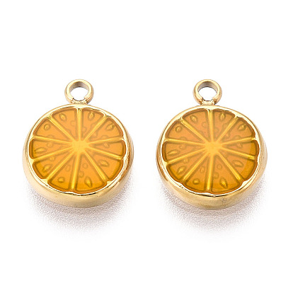 304 нержавеющей стальной эмали подвески, оранжевые прелести, ионное покрытие (ip), реальный 18 k позолоченный