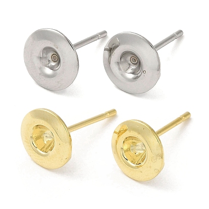 Плоские круглые 201 серьги-гвоздики из нержавеющей стали, закрепка сережек со 304 штифтами из нержавеющей стали