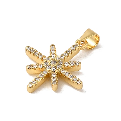Star Rack Plating Brass Micro Pave Clear Cubic Zirconia Pendants, Long-Lasting Plated, Lead Free & Cadmium Free